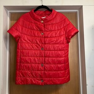 Patty Kim Red Lightweight Quilted Short Sleeve Puffer Jacket. Size: Small